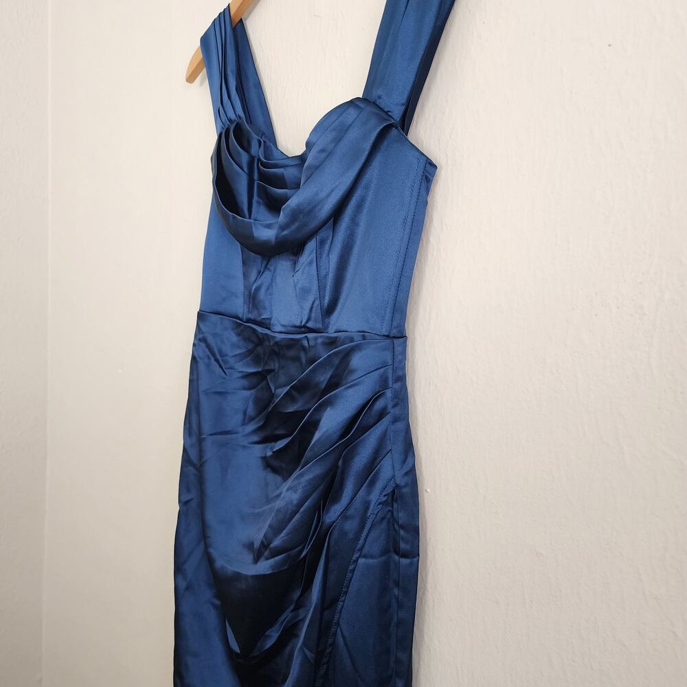 Lulus Stunning Arrival Dark Teal Satin Off-The-Shoulder Maxi Dress Gown XS NEW - Picture 9 of 14